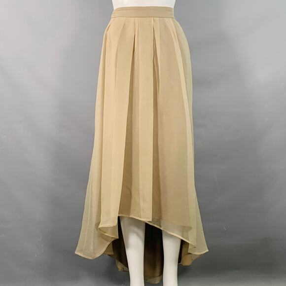 Brunello Cucinelli Dresses & Skirts - BRUNELLO CUCINELLI 8 Beige Taupe Silk Pleated Asymmetrical High Low Long Skirt